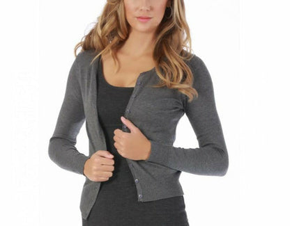 Long-Sleeve Short Cardigan in charcoal, styled look