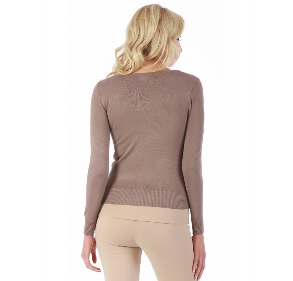 Long-Sleeve Short Cardigan in mocha, front view