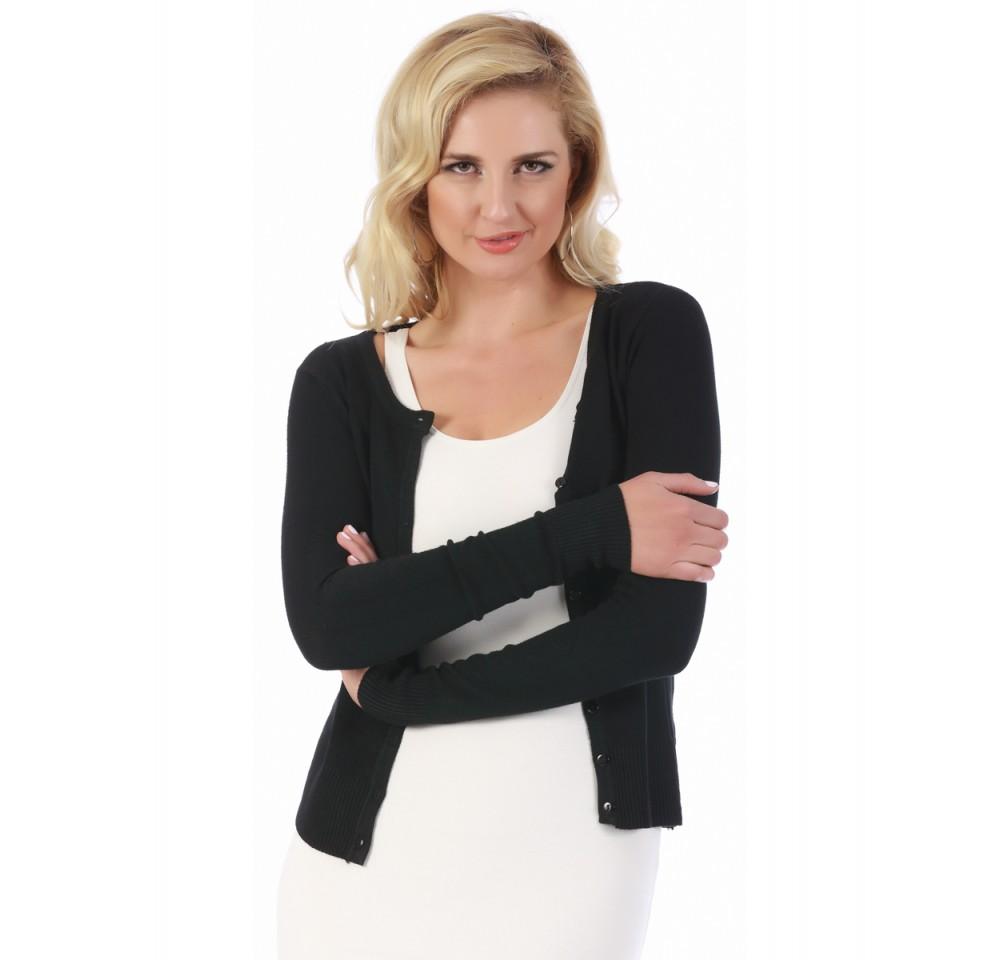 Long-Sleeve Short Cardigan in black, front view