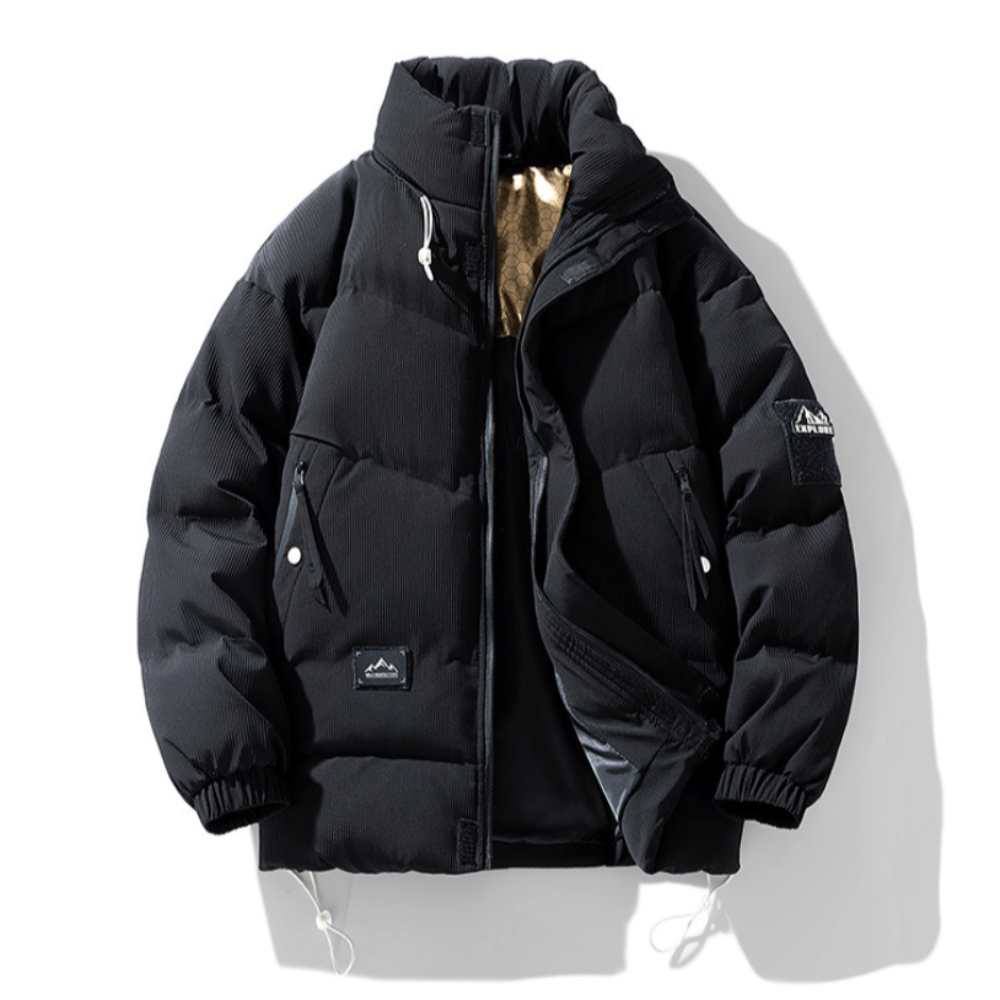 Men's Stand Collar Puffer in black, front view