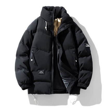 Men's Stand Collar Puffer in black, front view