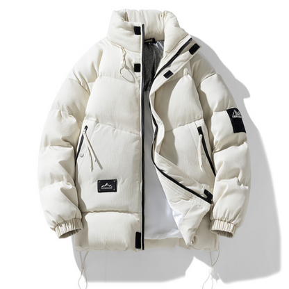 Men's Stand Collar Puffer in white, front view