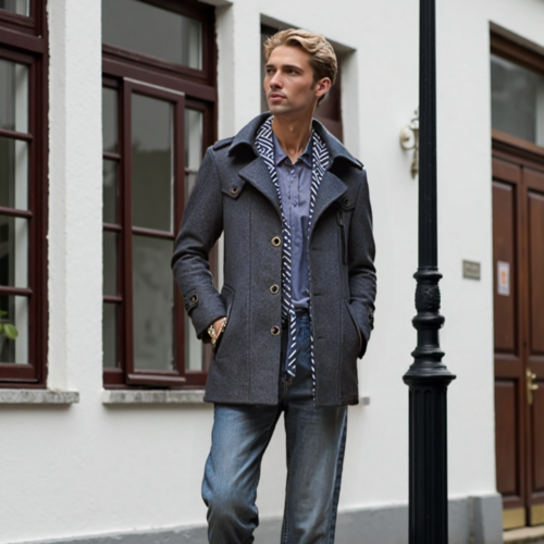 Men's Wool Blend Coat in gray, front view