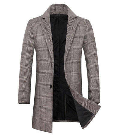 Men's Plaid Wool Coat, back view