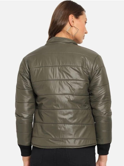 Casual Short Jacket in olive green, back view