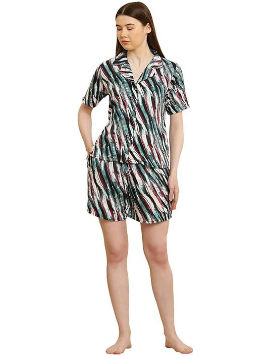 Cozy Print Pajama Set in blue print, front view