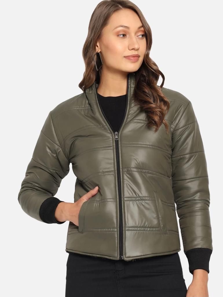 Casual Short Jacket in olive green, front view