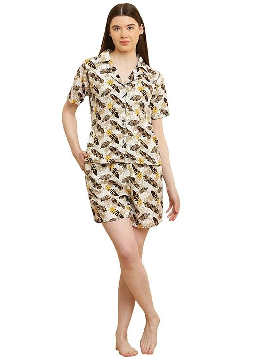 Cozy Print Pajama Set in brown print, front view